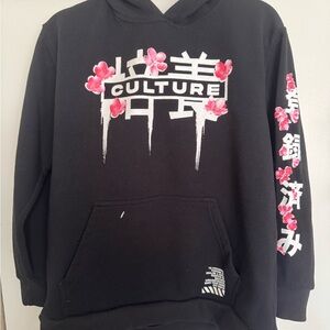 PreLoved RGSTR Culture Pink Blossom Black Sweatshirt Hoodie Mens Size Small